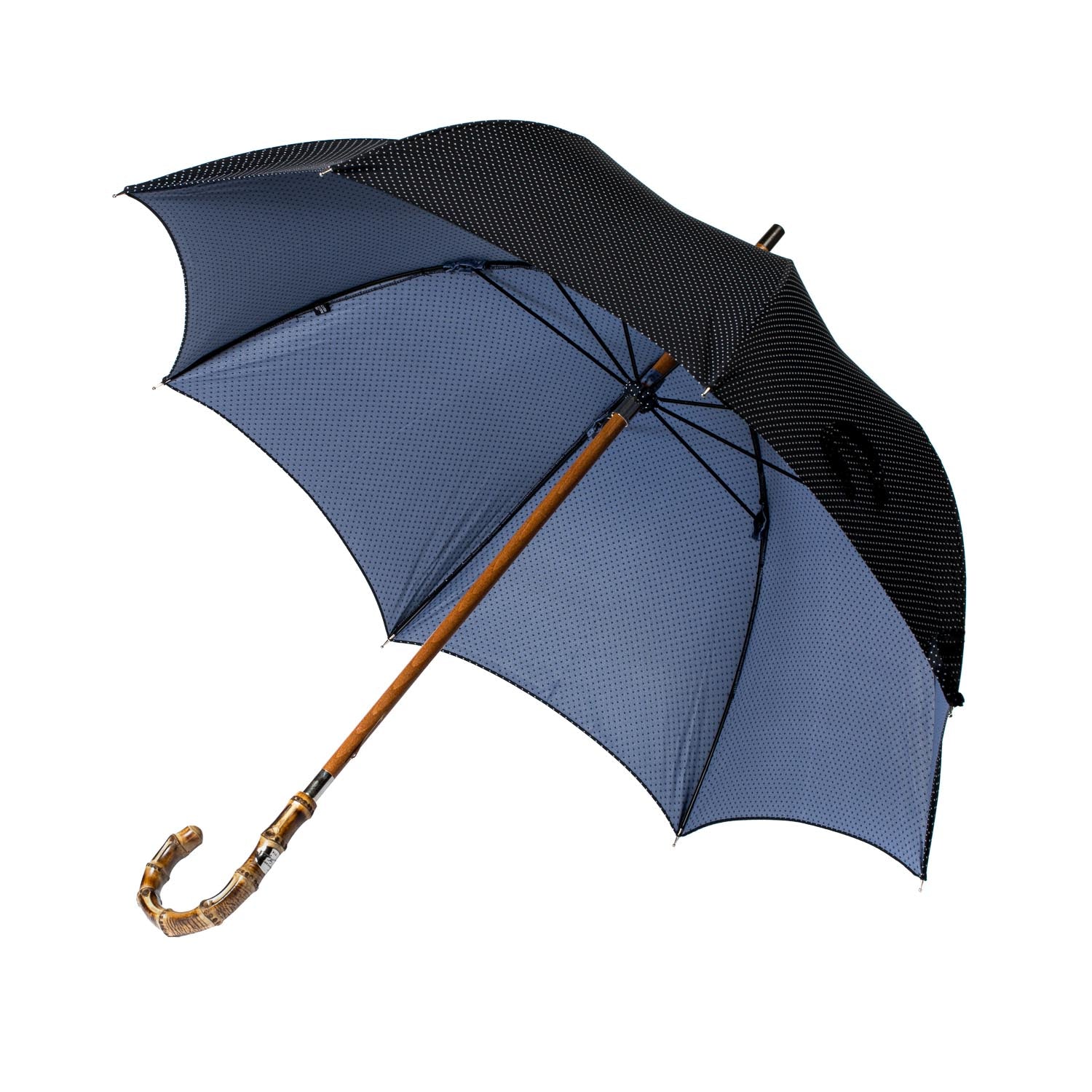 Dark Blue Dotted Umbrella "Traveller" with Bamboo Handle